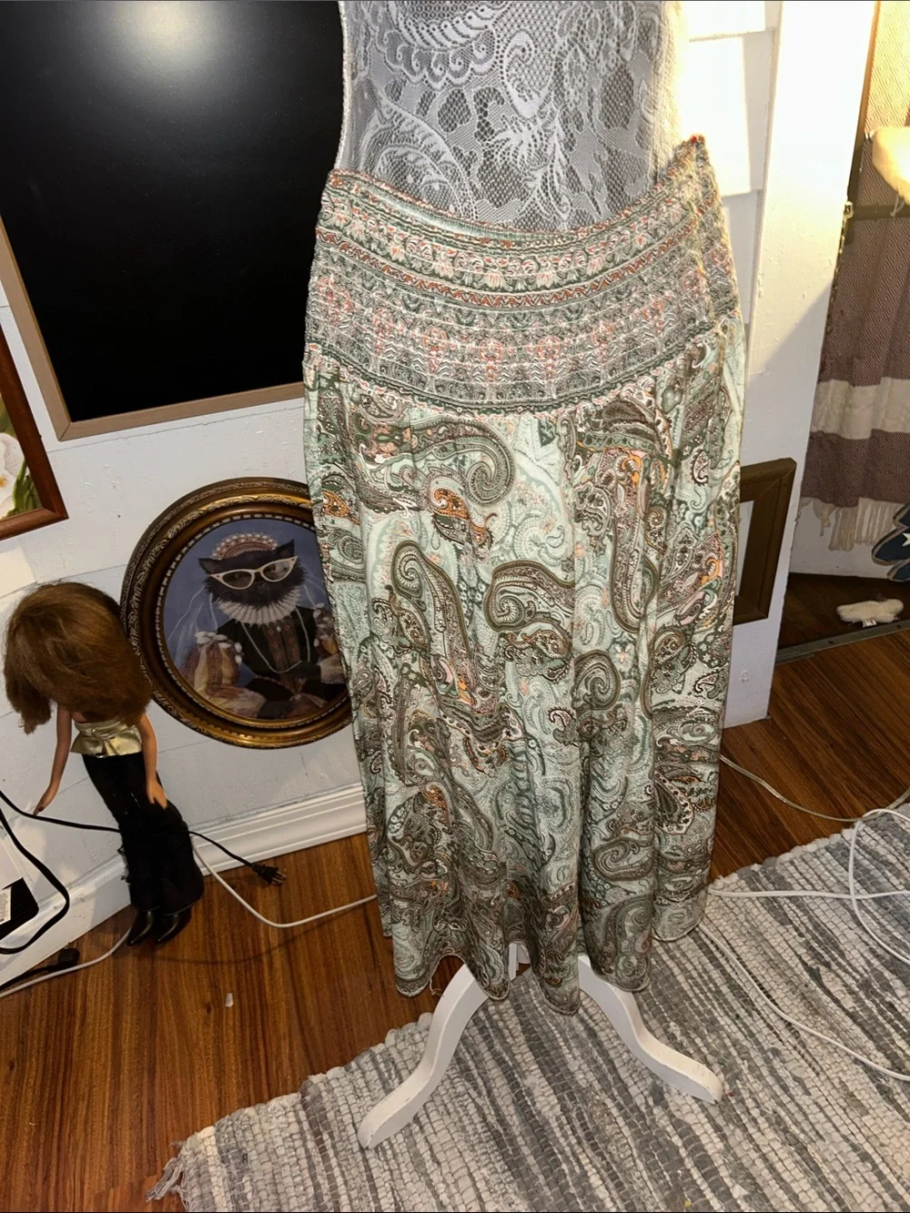 Bohemian Paisley Wide Leg Pants in Mint Green made in Italy